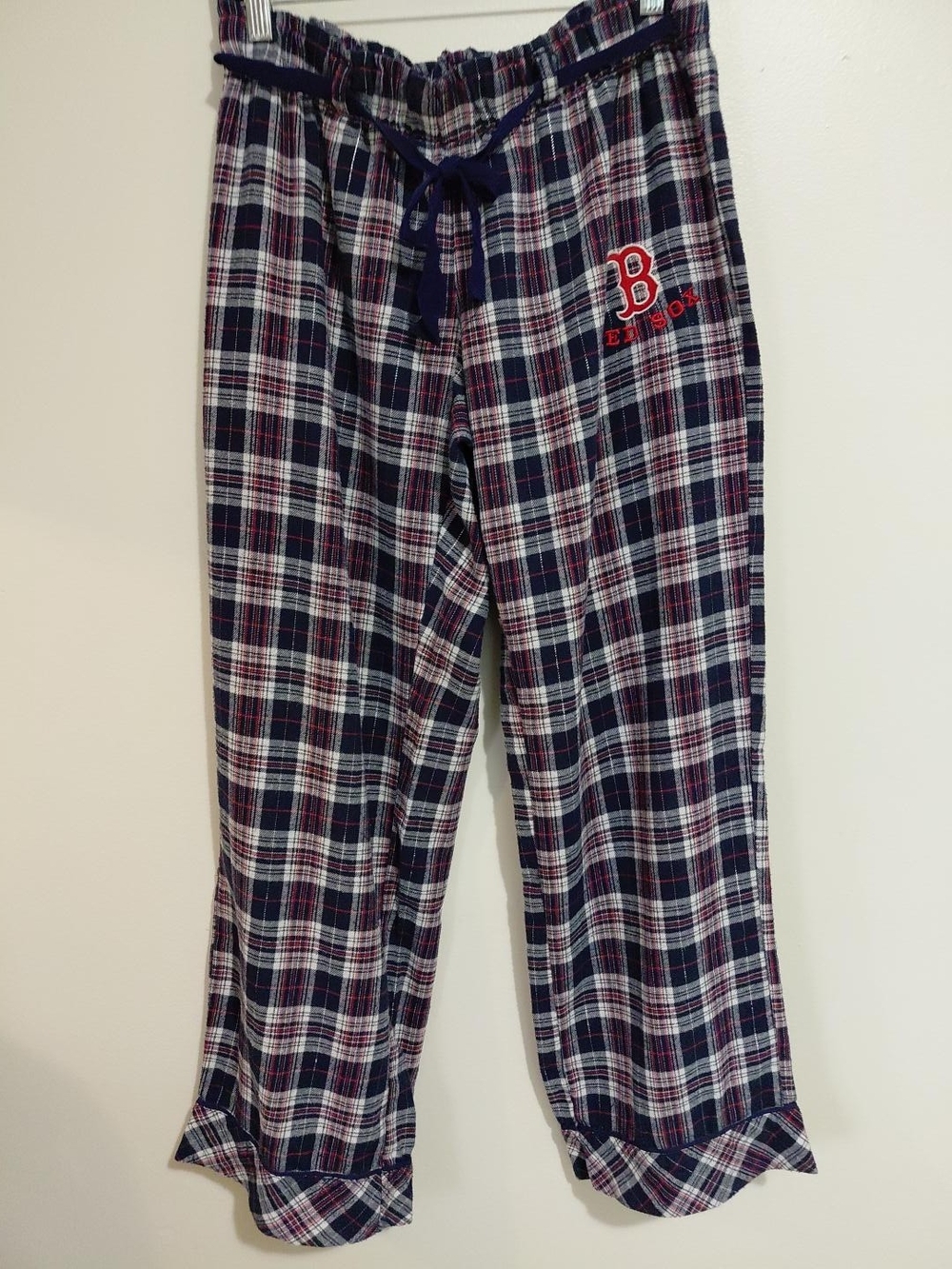 Boston Red Sox Plaid Lounge Pants LADIES Size Large Silver Sparkle Pajama Pants